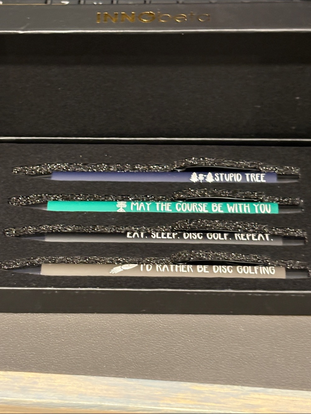 Disc Golf Pencil Set with Fun Sayings - Black, Green, Blue, Gray
